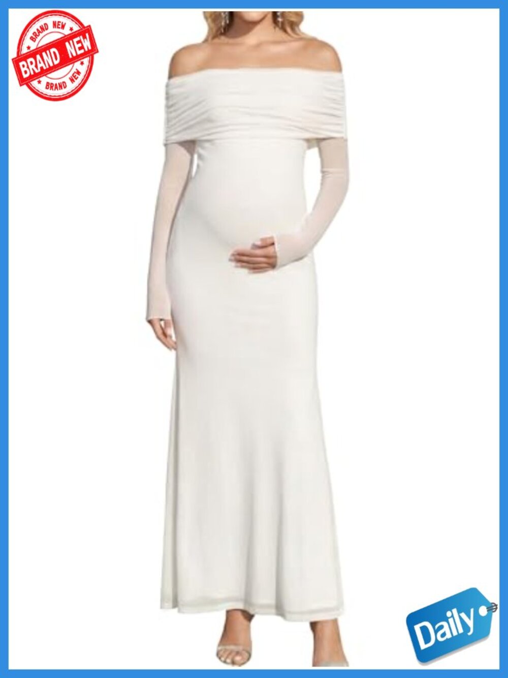 Off Shoulder Long Sleeve Maxi Maternity Dress, Bodycon Wrap Formal Baby Shower